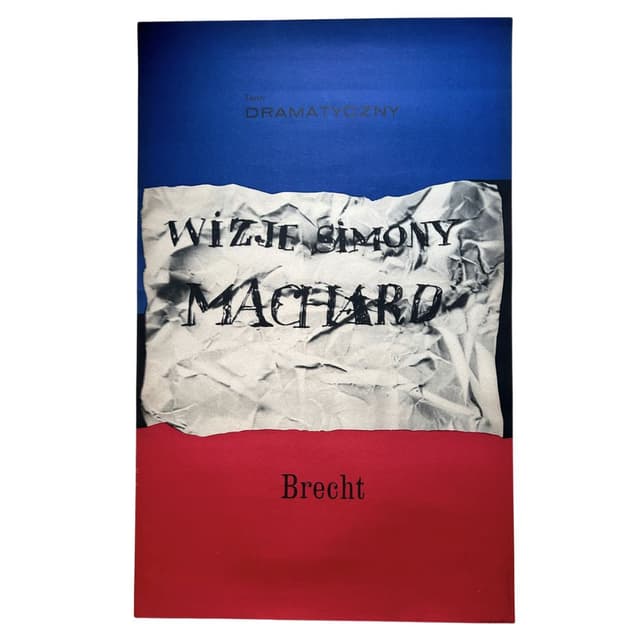 Plakat teatralny Wizje Simony Machard, papier niebieski, aut. H. Tomaszewski, Polska, lata 60. - WYMIARY