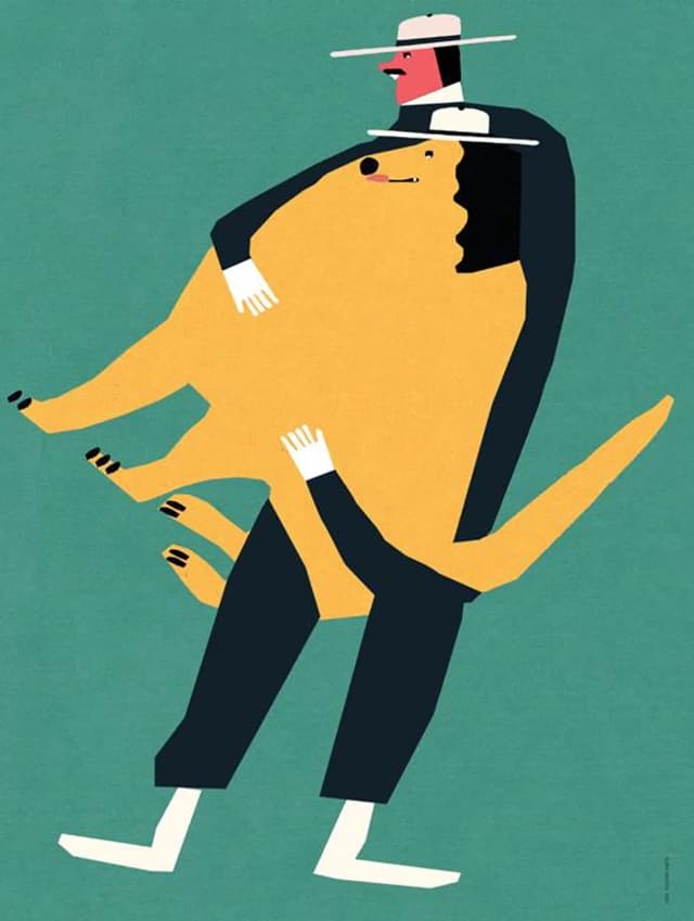 Poster Człowiek z wielkim psem na rękach, 50x70 cm, by J. Zasada, Jakub Zasada - DIMENSION