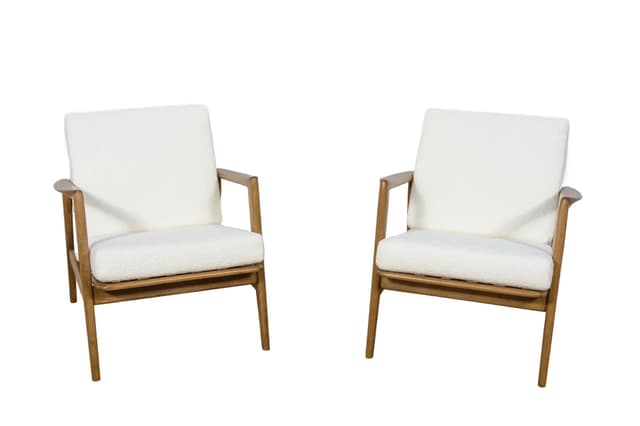 Pair of armchairs 300-139, white boucle, walnut beech, Swarzędzka Fabryka Mebli, Poland, 1960s. - DIMENSION