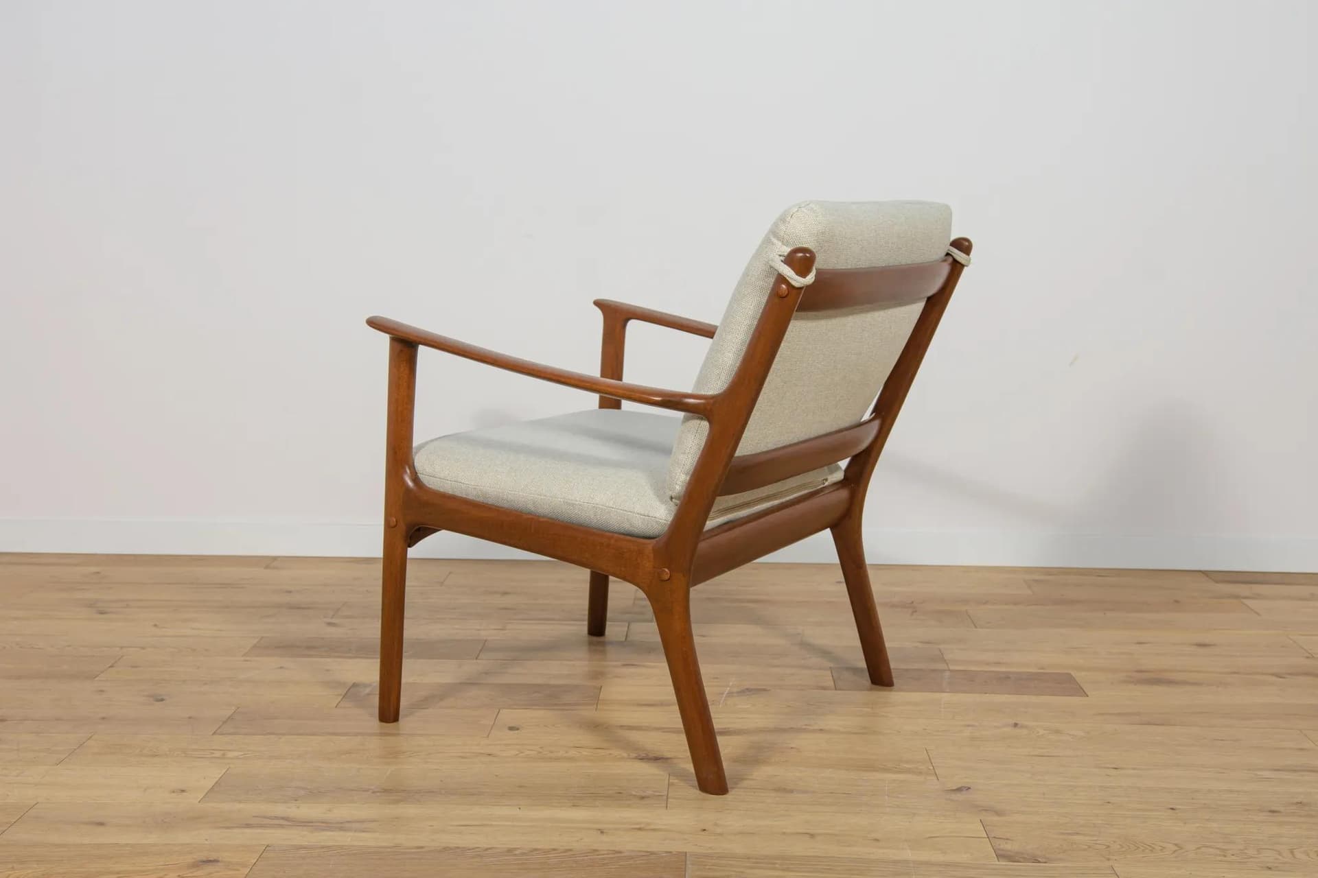 Pair of armchairs PJ112, mahogany brown, ivory wool, by O. Wanscher, Poul Jeppesens Møbelfabrik, Denmark, 1960s. - 74119