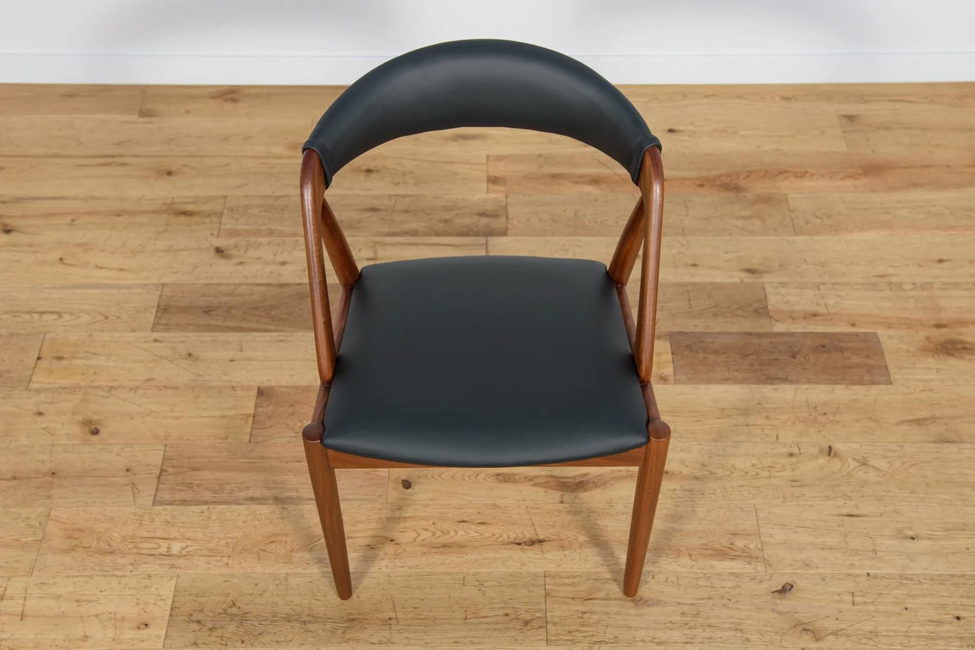 Set of six chairs Model 31, brown teak, black natural leather, by K. Kristiansen, Denmark, 1960s. - 73998