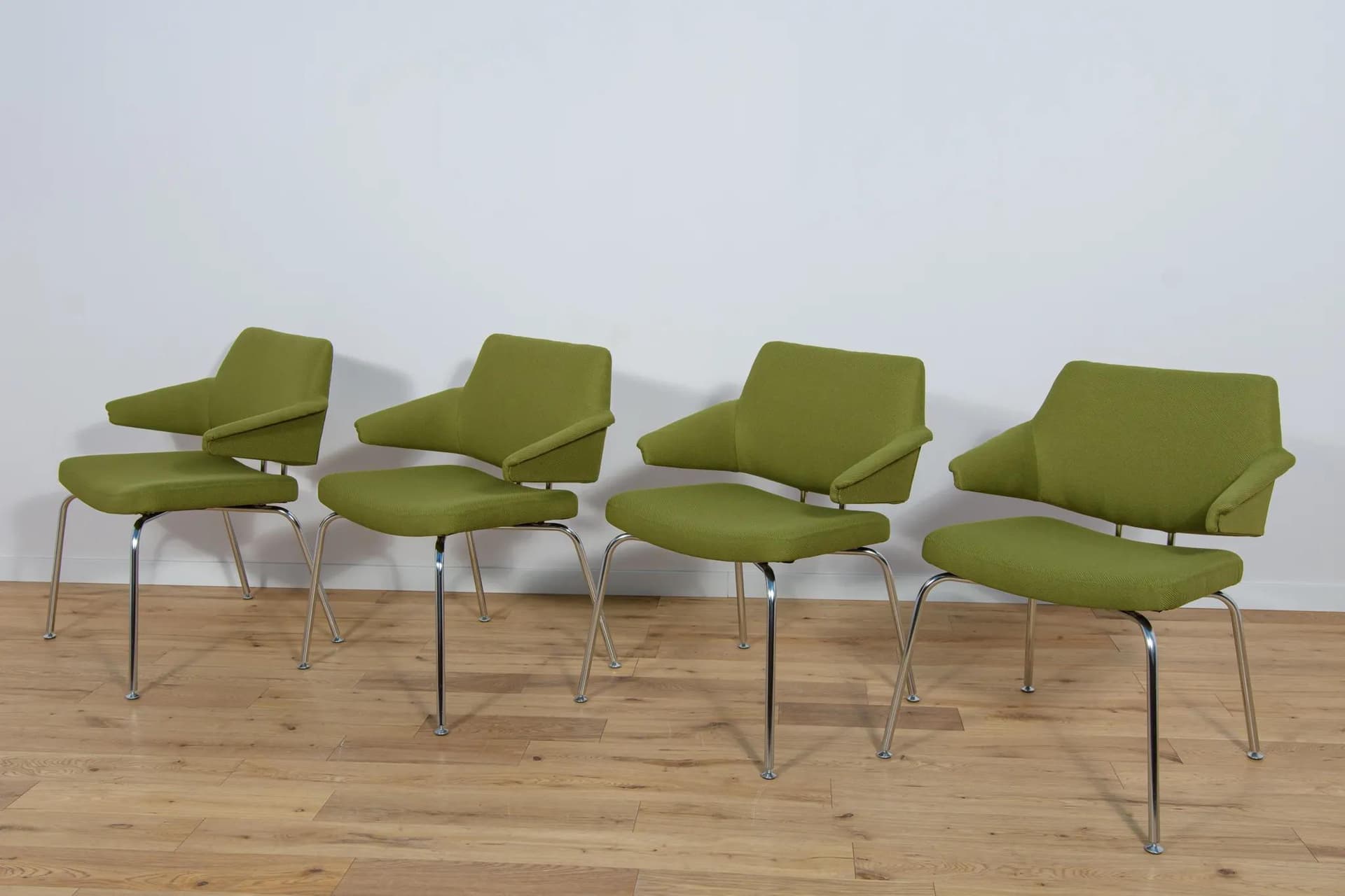 Set of four armchairs, olive green, fabric, by J. Jensen, Denmark, 1960s. - 73898
