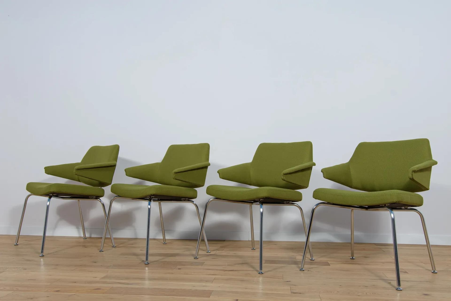 Set of four armchairs, olive green, fabric, by J. Jensen, Denmark, 1960s. - 73899