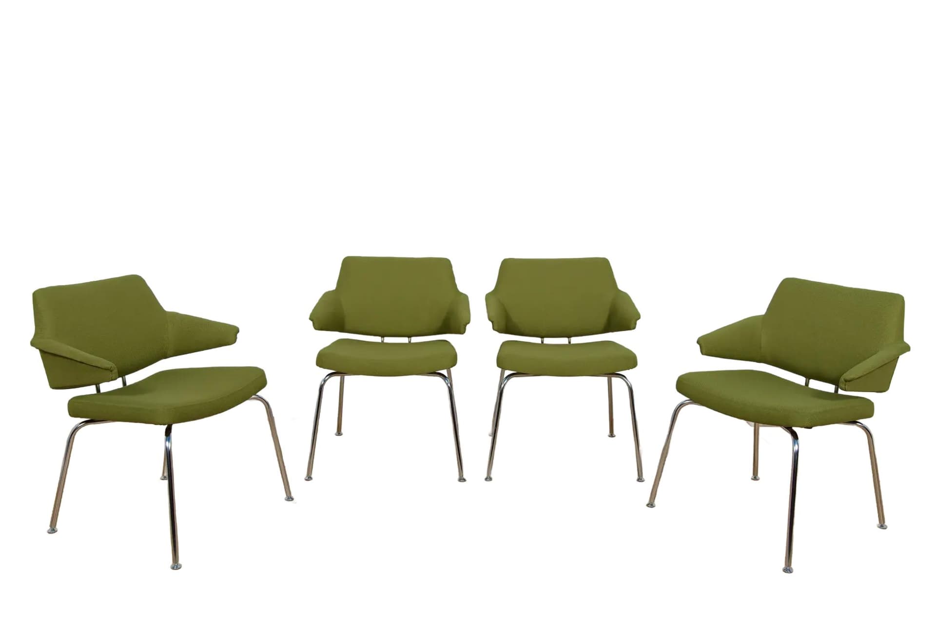 Set of four armchairs, olive green, fabric, by J. Jensen, Denmark, 1960s.