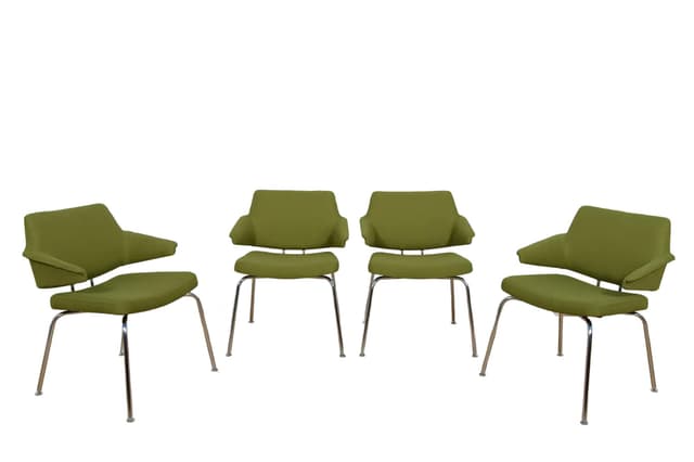 Set of four armchairs, olive green, fabric, by J. Jensen, Denmark, 1960s. - DIMENSION