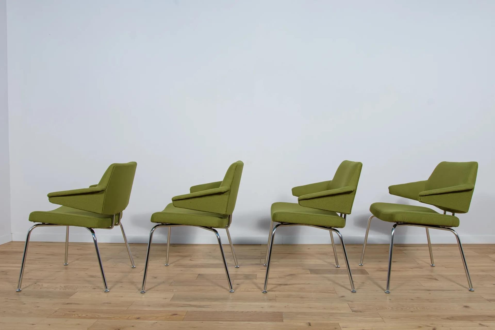 Set of four armchairs, olive green, fabric, by J. Jensen, Denmark, 1960s. - 73900