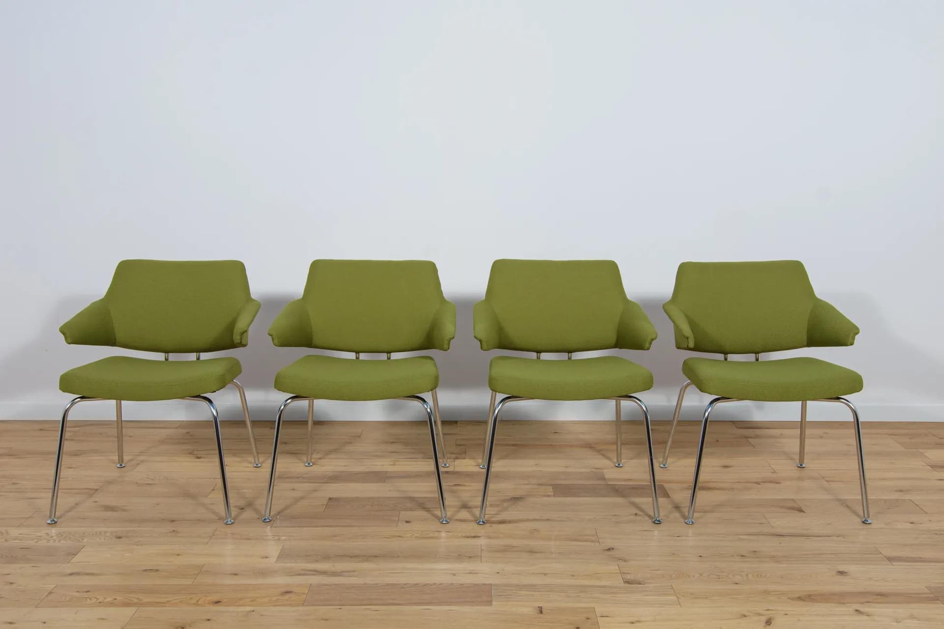 Set of four armchairs, olive green, fabric, by J. Jensen, Denmark, 1960s. - 73896