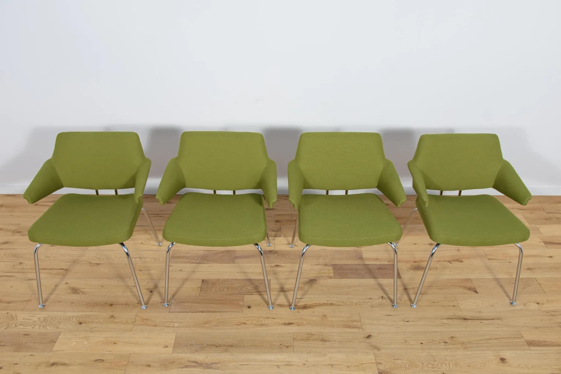 Set of four armchairs, olive green, fabric, by J. Jensen, Denmark, 1960s. - 73897