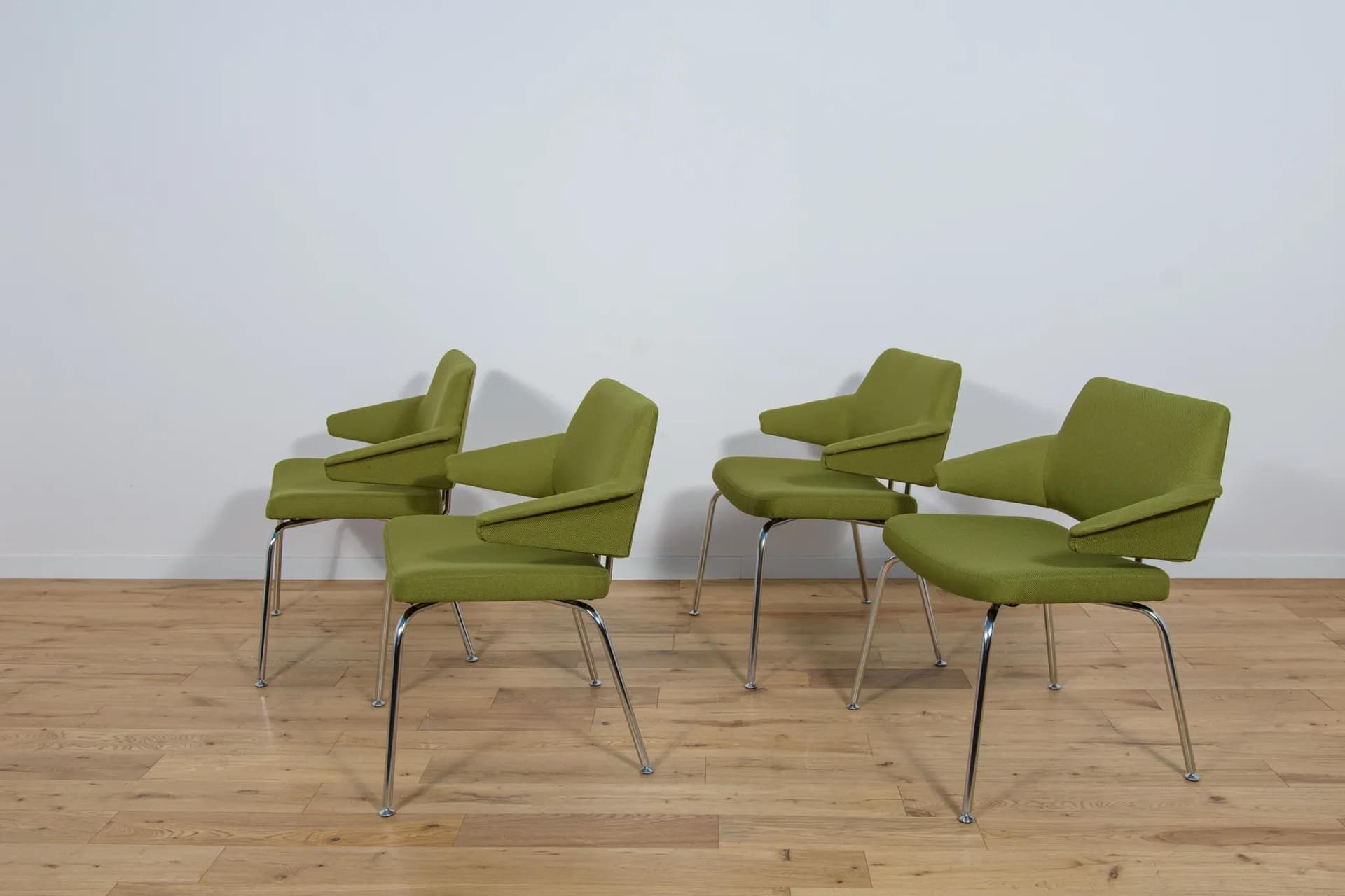 Set of four armchairs, olive green, fabric, by J. Jensen, Denmark, 1960s. - 73902