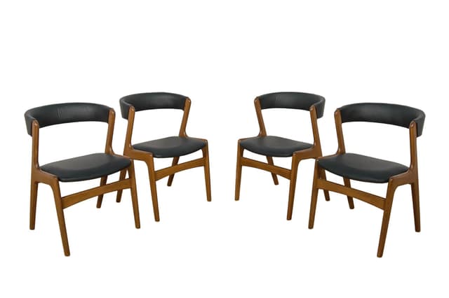 Set of four chairs, brown beech, black leather, Denmark, 1960s. - DIMENSION