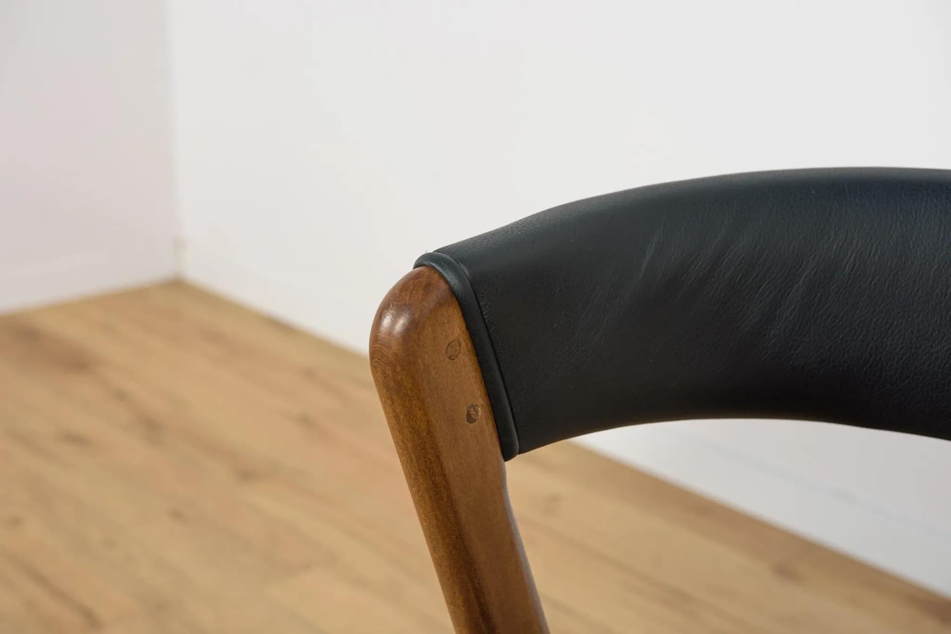 Set of four chairs, brown beech, black leather, Denmark, 1960s. - 73891