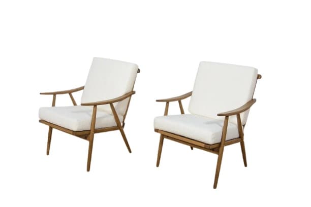 Para foteli, buk orzech, boucle biały, TON, Czechosłowacja, lata 60. - WYMIARY