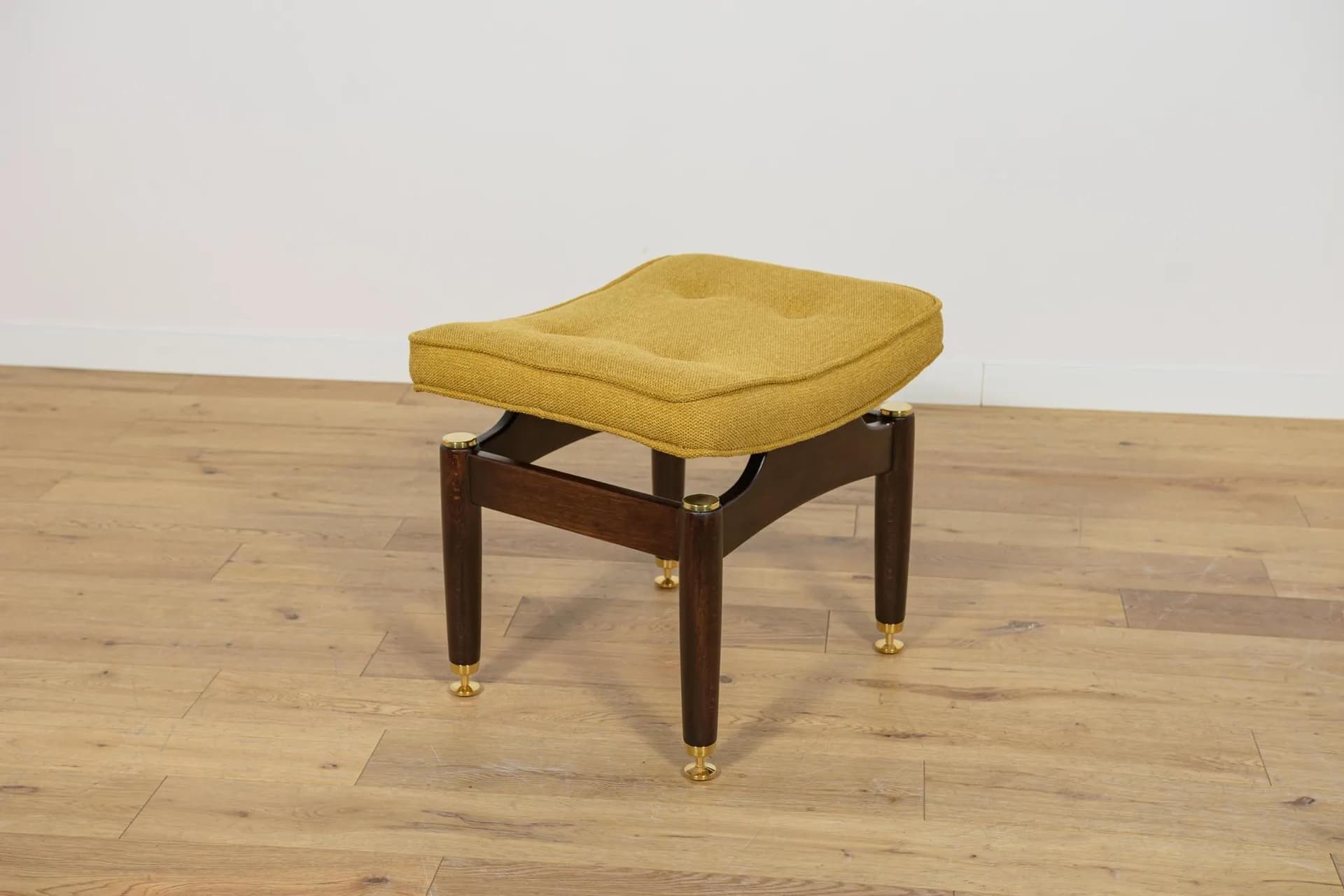 Stool Librenza, brown beech, yellow fabric, G-Plan, United Kingdom, 1950s. - 73747