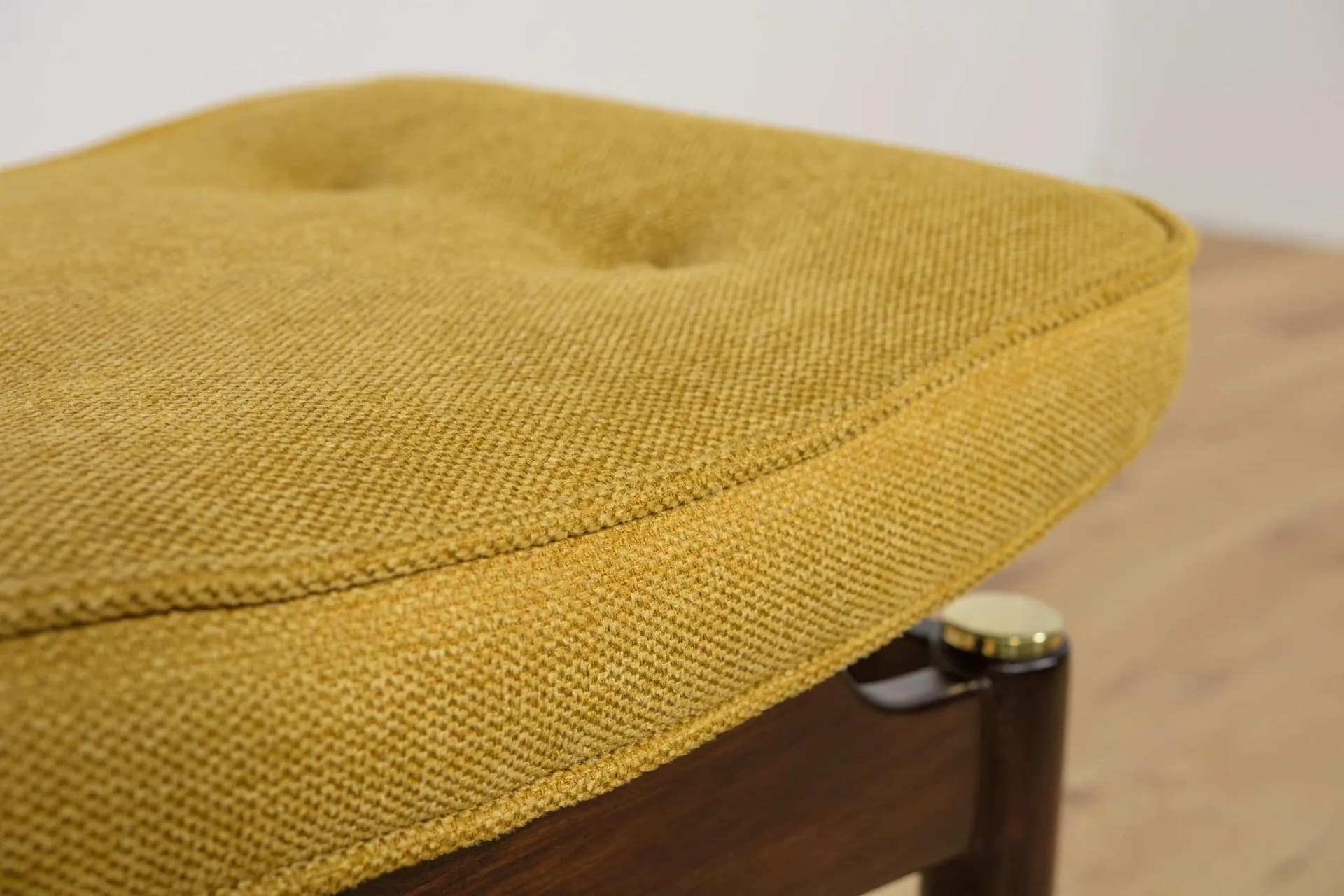 Stool Librenza, brown beech, yellow fabric, G-Plan, United Kingdom, 1950s. - 73745