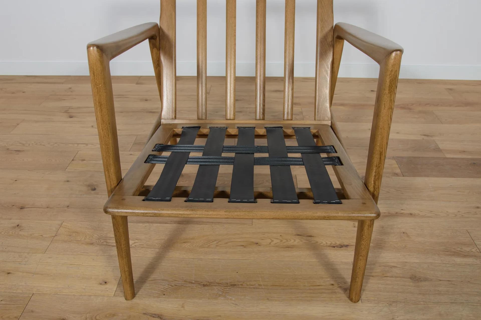 Fotel 300-139 Stefan, buk brązowy, tkanina jasnozielona, Swarzędzka Fabryka Mebli, Polska, lata 60. - 73710