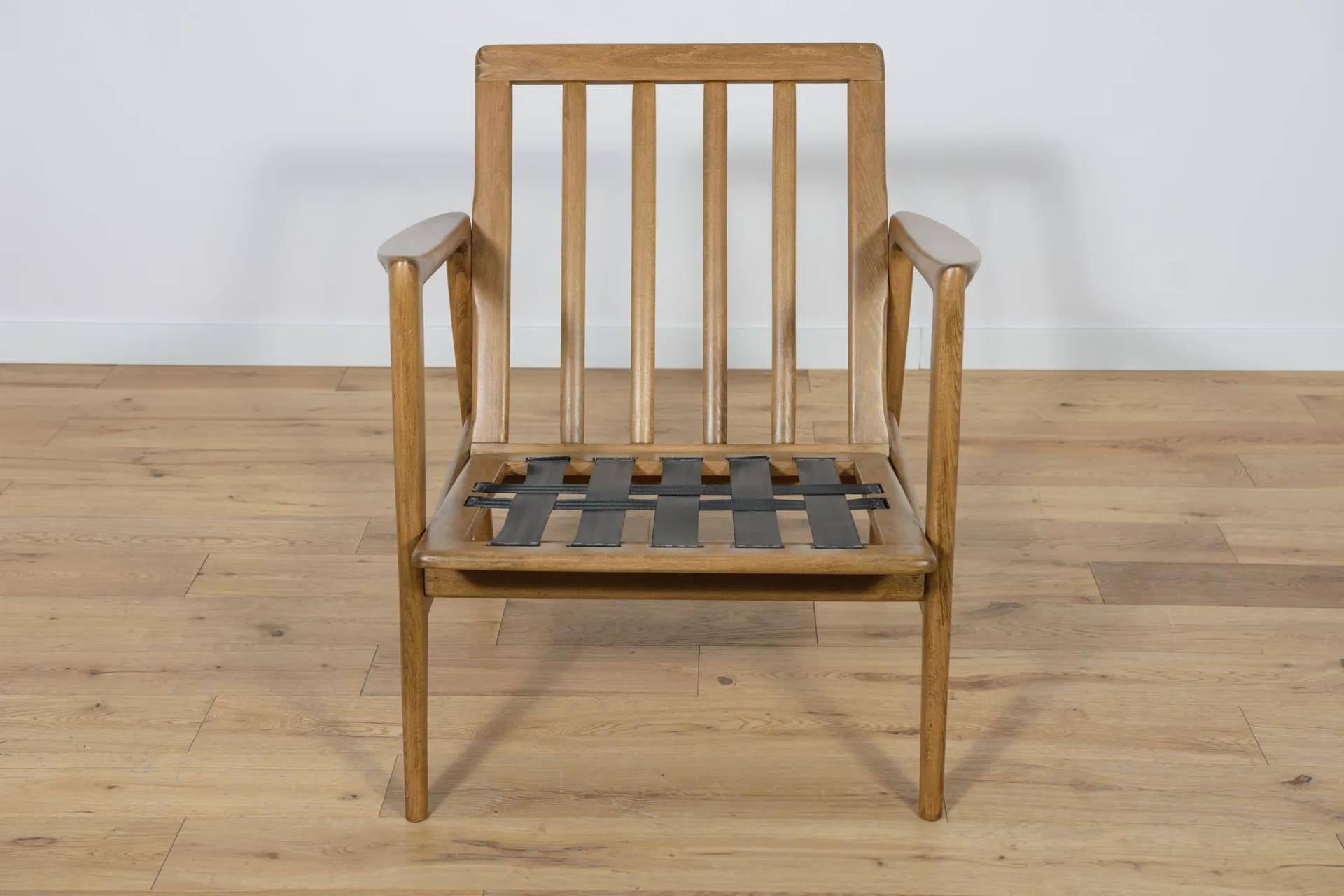 Fotel 300-139 Stefan, buk brązowy, tkanina jasnozielona, Swarzędzka Fabryka Mebli, Polska, lata 60. - 73709