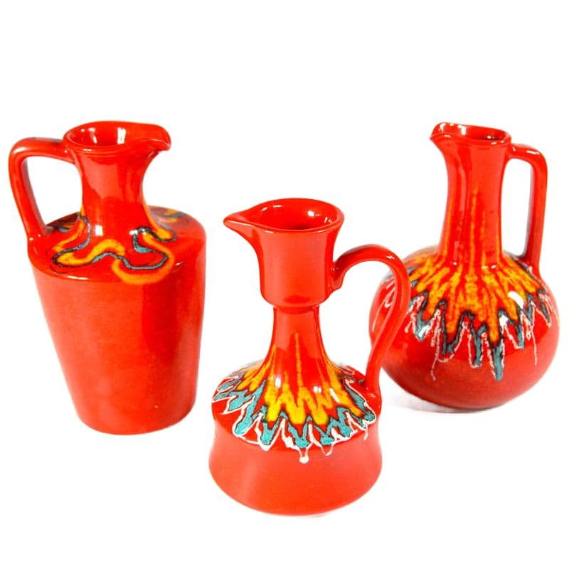 Red Ceramic Vase Set, Bertoncello, Italy, 1970s - 6016