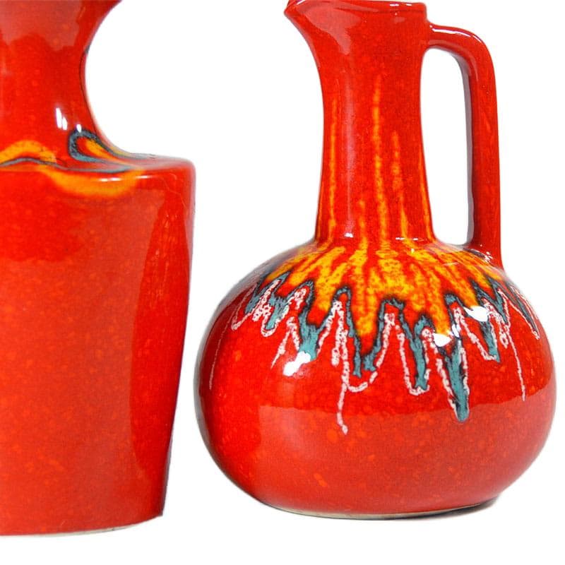 Red Ceramic Vase Set, Bertoncello, Italy, 1970s - 6019