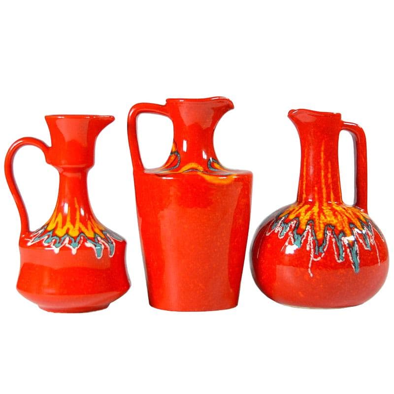 Red Ceramic Vase Set, Bertoncello, Italy, 1970s