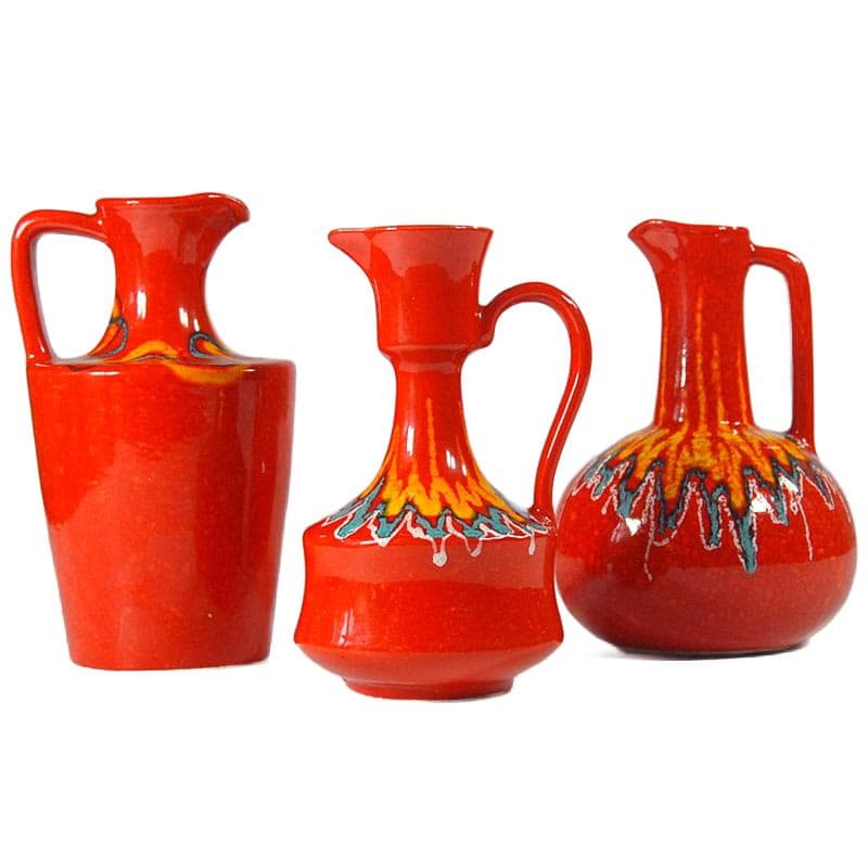 Red Ceramic Vase Set, Bertoncello, Italy, 1970s - 6015