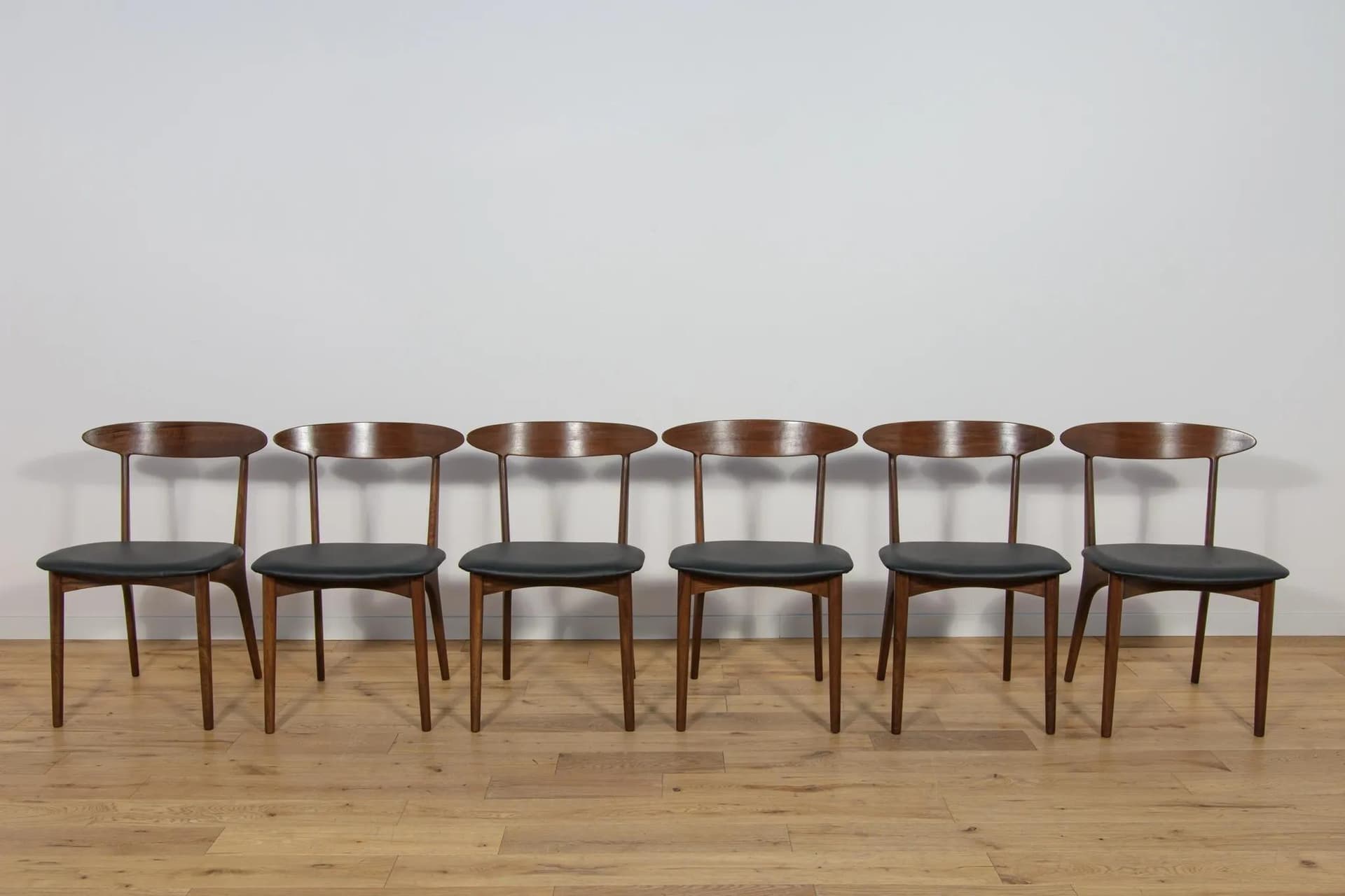Set of six chairs Model 27, brown rosewood, black leather, by K. Østervig, Denmark, 1960s. - 74916