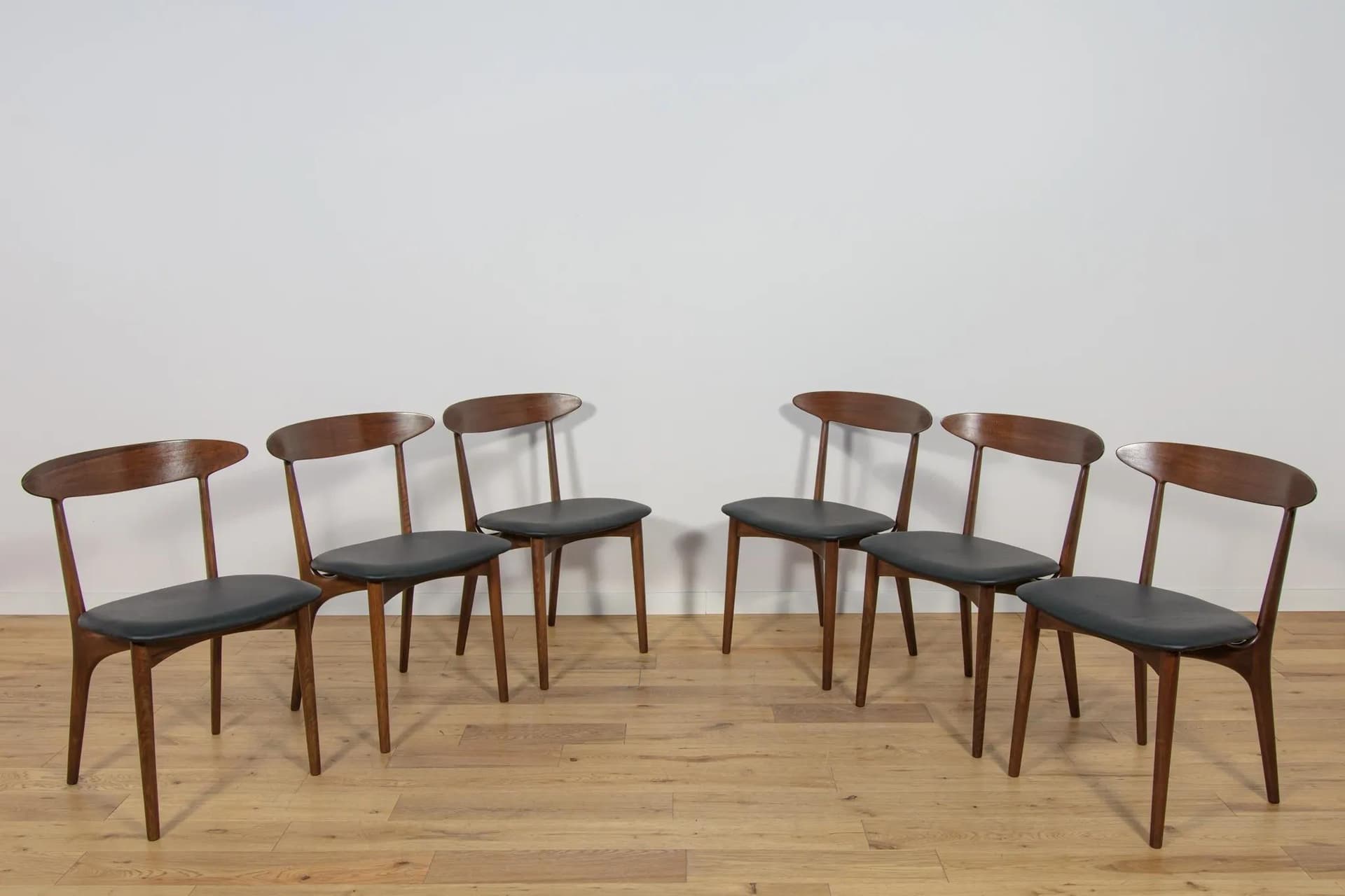 Set of six chairs Model 27, brown rosewood, black leather, by K. Østervig, Denmark, 1960s. - 74913
