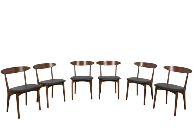 Set of six chairs Model 27, brown rosewood, black leather, by K. Østervig, Denmark, 1960s. - DIMENSION