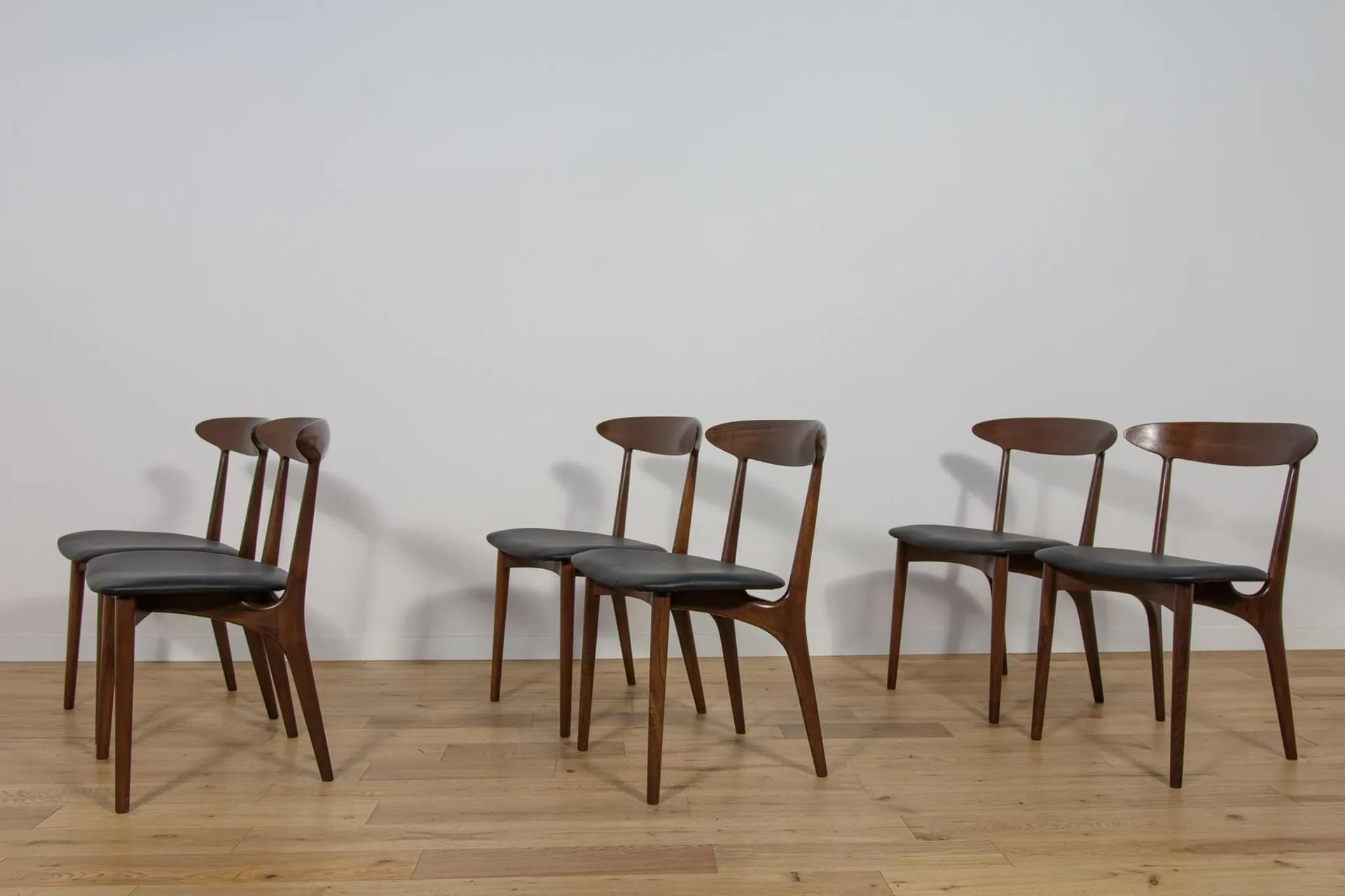 Set of six chairs Model 27, brown rosewood, black leather, by K. Østervig, Denmark, 1960s. - 74914