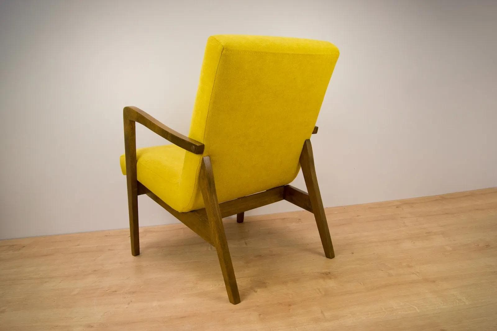 Pair of armchairs model 300-138, yellow fabric, oak-stained beech, Bystrzyckie Fabryki Mebli, Poland, 1960s. - 74832