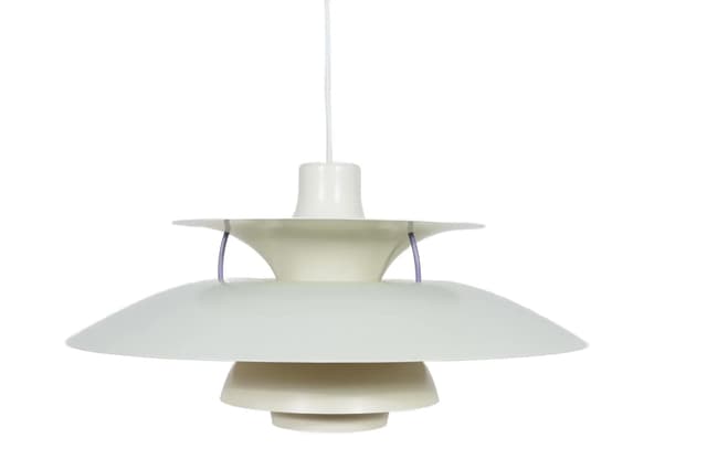 Lampa wisząca PH5, aluminium biały, proj. P. Henningsen, Louis Poulsen, Dania, lata 60. - WYMIARY
