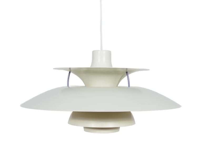 Lampa wisząca PH5, aluminium biały, proj. P. Henningsen, Louis Poulsen, Dania, lata 60.