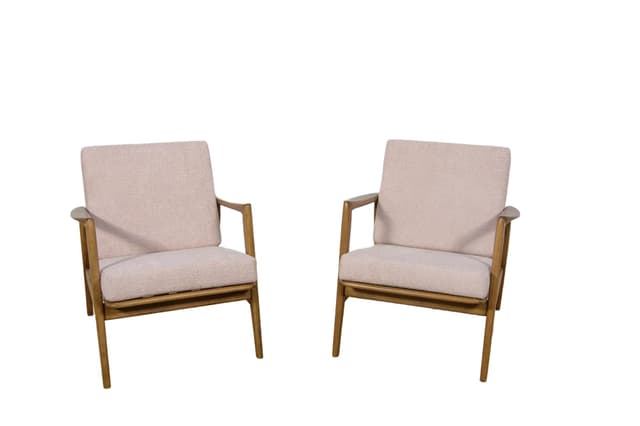 Pair of armchairs 300-139, pink boucle, brown beech, Swarzędzka Fabryka Mebli, Poland, 1960s. - DIMENSION
