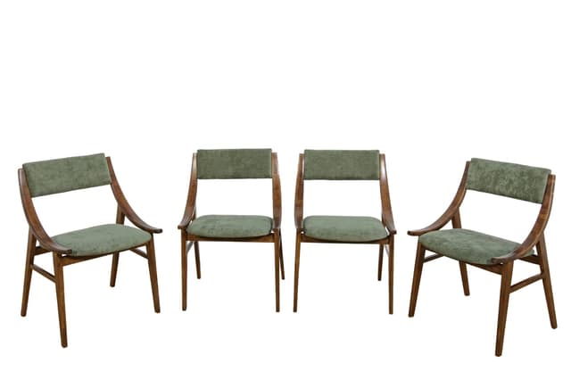 Komplet czterech krzeseł Skoczek, tkanina zielona, buk brazowy, proj. J. Kędziorek, Zamojska Fabryka Mebli, Polska, lata 70. - WYMIARY