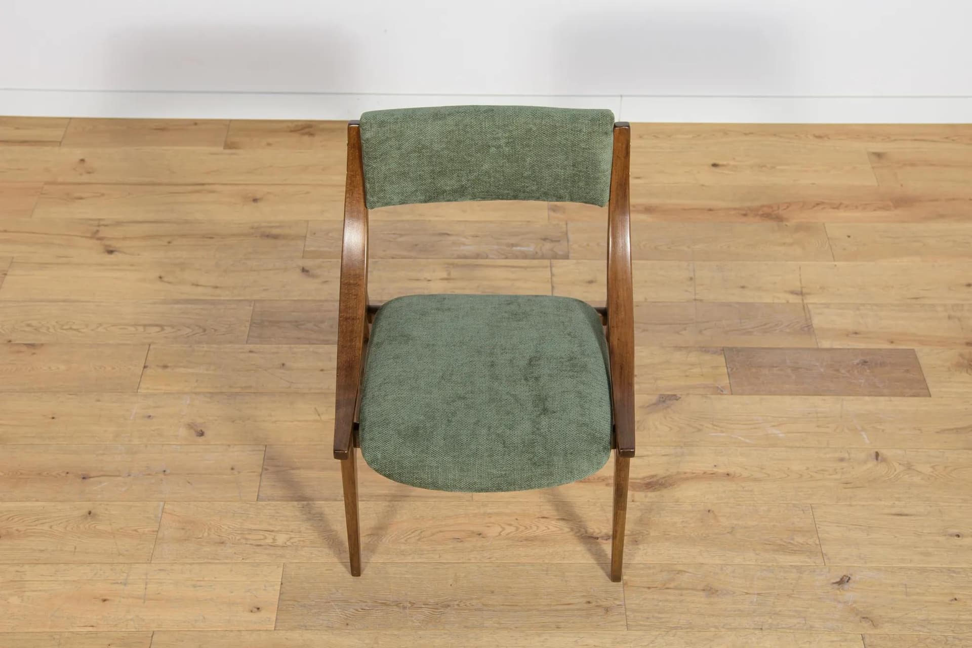 Komplet czterech krzeseł Skoczek, tkanina zielona, buk brazowy, proj. J. Kędziorek, Zamojska Fabryka Mebli, Polska, lata 70. - 74595