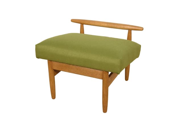 Stołek J 65, dąb brązowy, tkanina zielona, proj. E. A. Johansson, FDB Møbler, Dania, lata 50. - WYMIARY