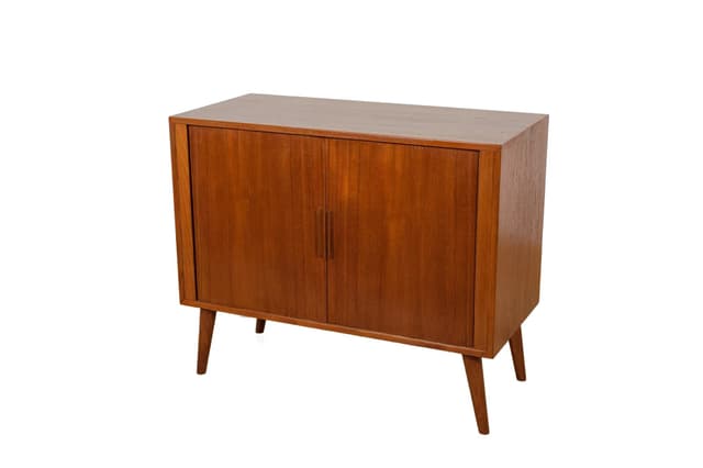 Sideboard, brown teak, by K. Kristiansen, Denmark, 1960s. - DIMENSION