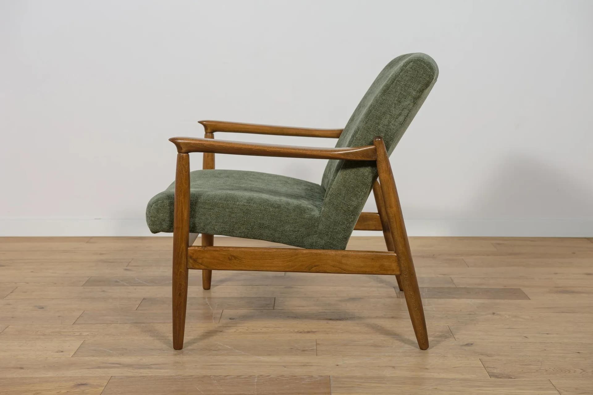 Pair of armchairs GFM-64, olive green, beech, by E. Homa, Poland, 1970s. - 74425