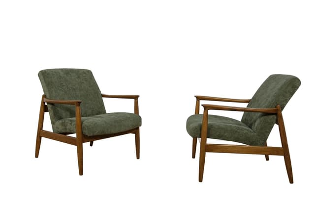 Pair of armchairs GFM-64, olive green, beech, by E. Homa, Poland, 1970s. - DIMENSION