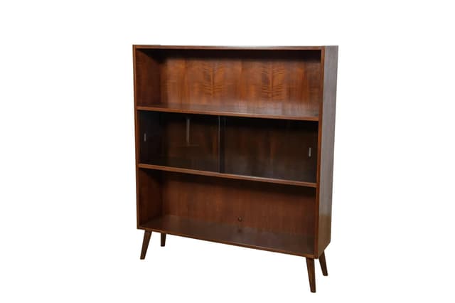 Shelving unit, dark brown teak, Denmark, 1970s. - DIMENSION
