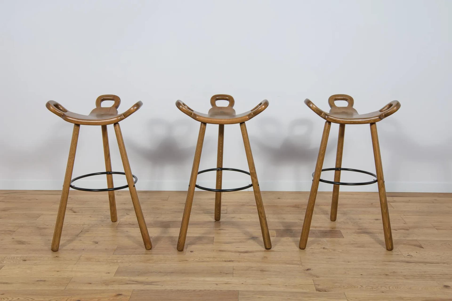 Bar Stool Marbella, brown beech, black metal, Confonorm, Spain, 1970s - 74336