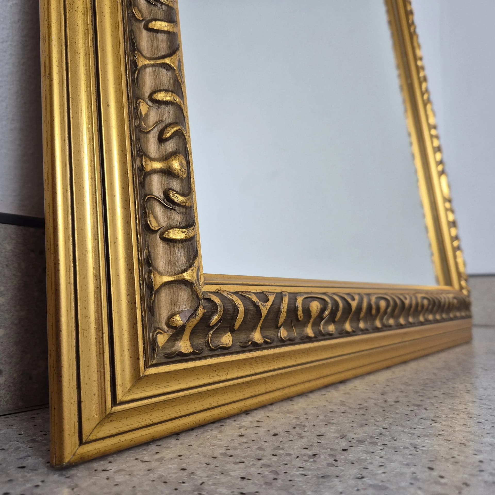 Wall mirror, Neo-Baroque, golden wood, Germany, 1970s - 75538