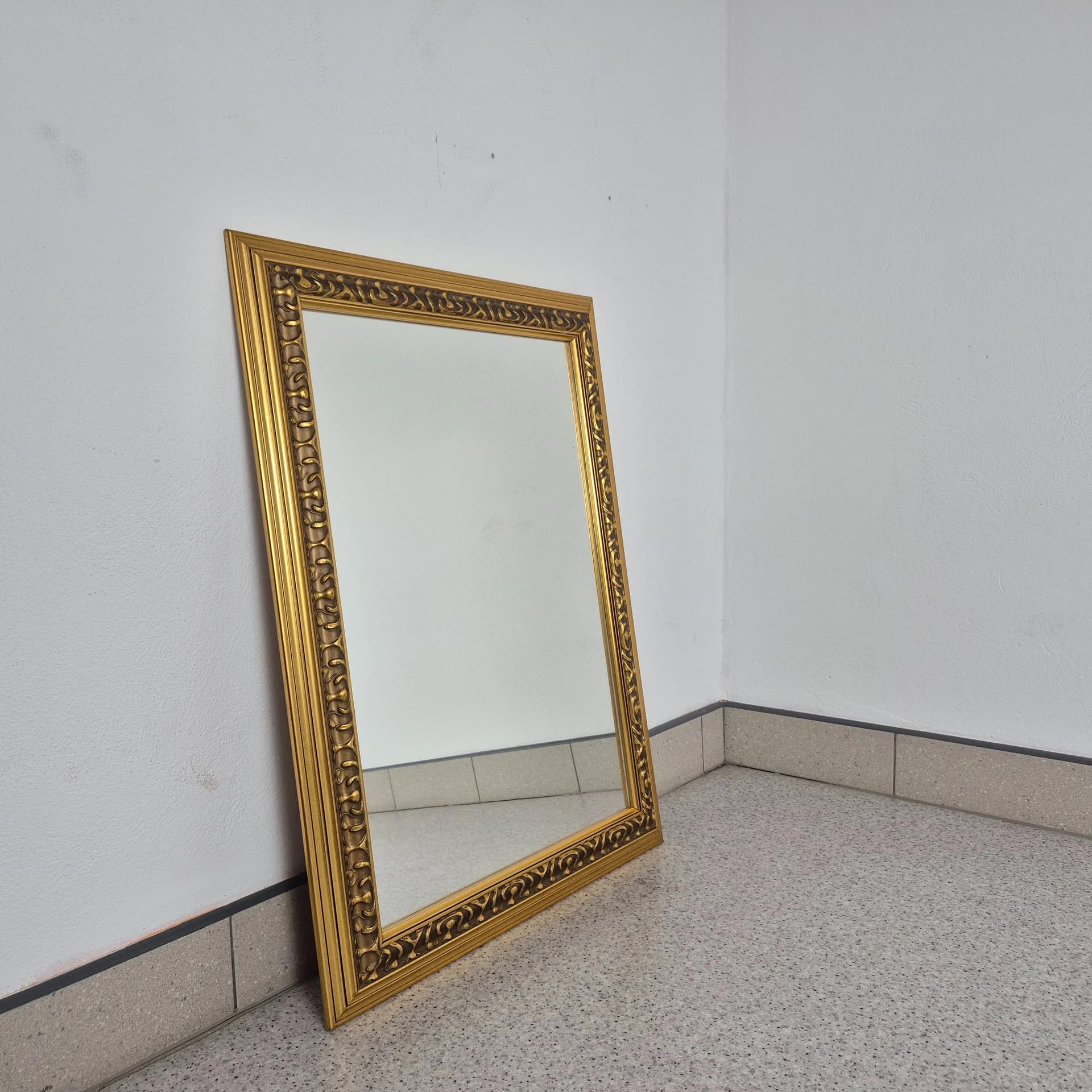 Wall mirror, Neo-Baroque, golden wood, Germany, 1970s - 75534
