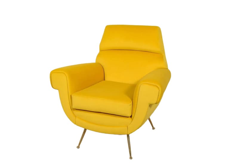Fotel, velvet żółty, metal, proj. G. Radice, Minotti, Włochy, lata 50.