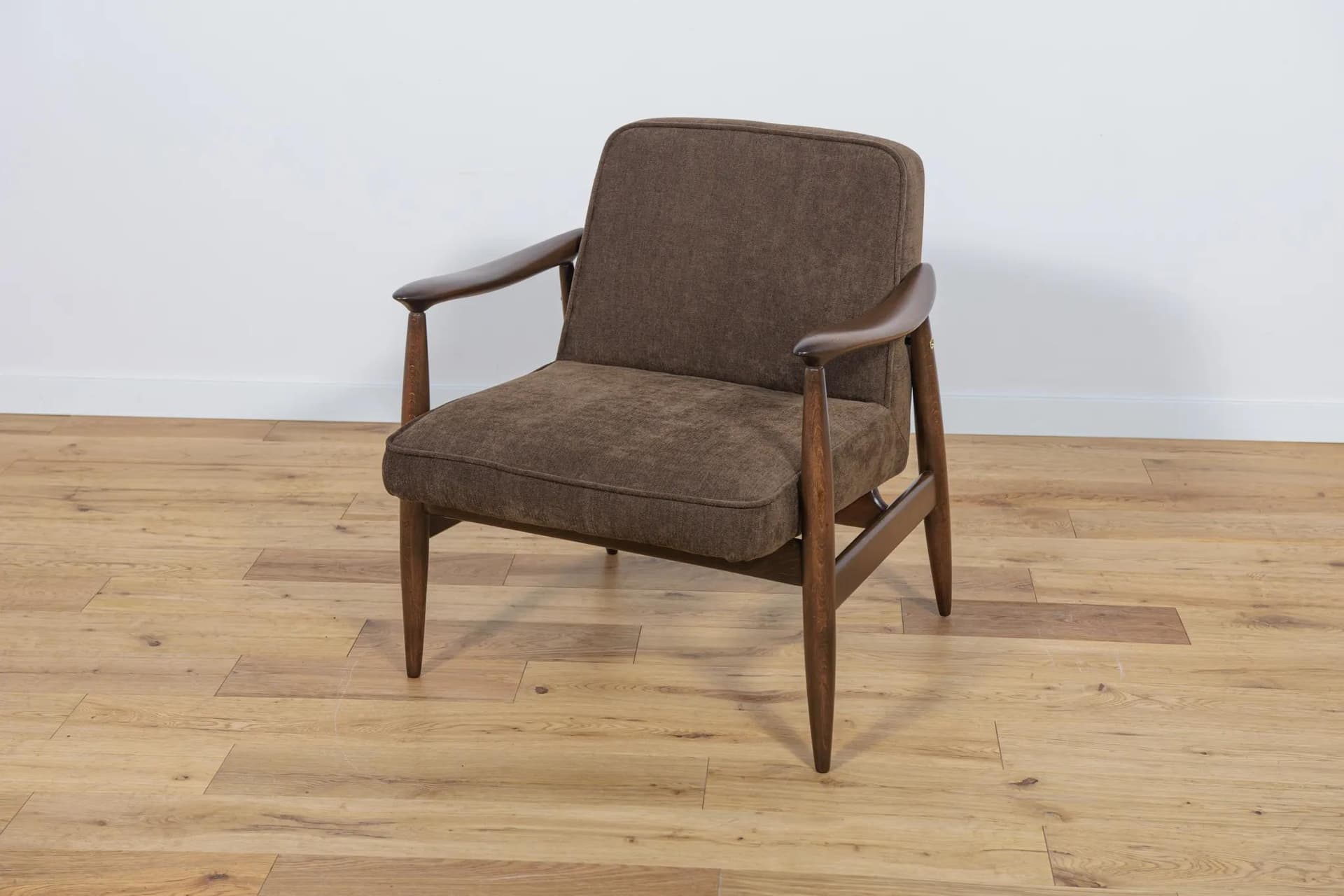 Pair of armchairs GFM-87, brown fabric, palisander wood, by J. Kędziorek, Poland, 1960s. - 75435
