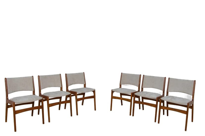 Komplet sześciu krzeseł, teak jasnobrązowy, proj. J. Andersen, Dania, lata 60.