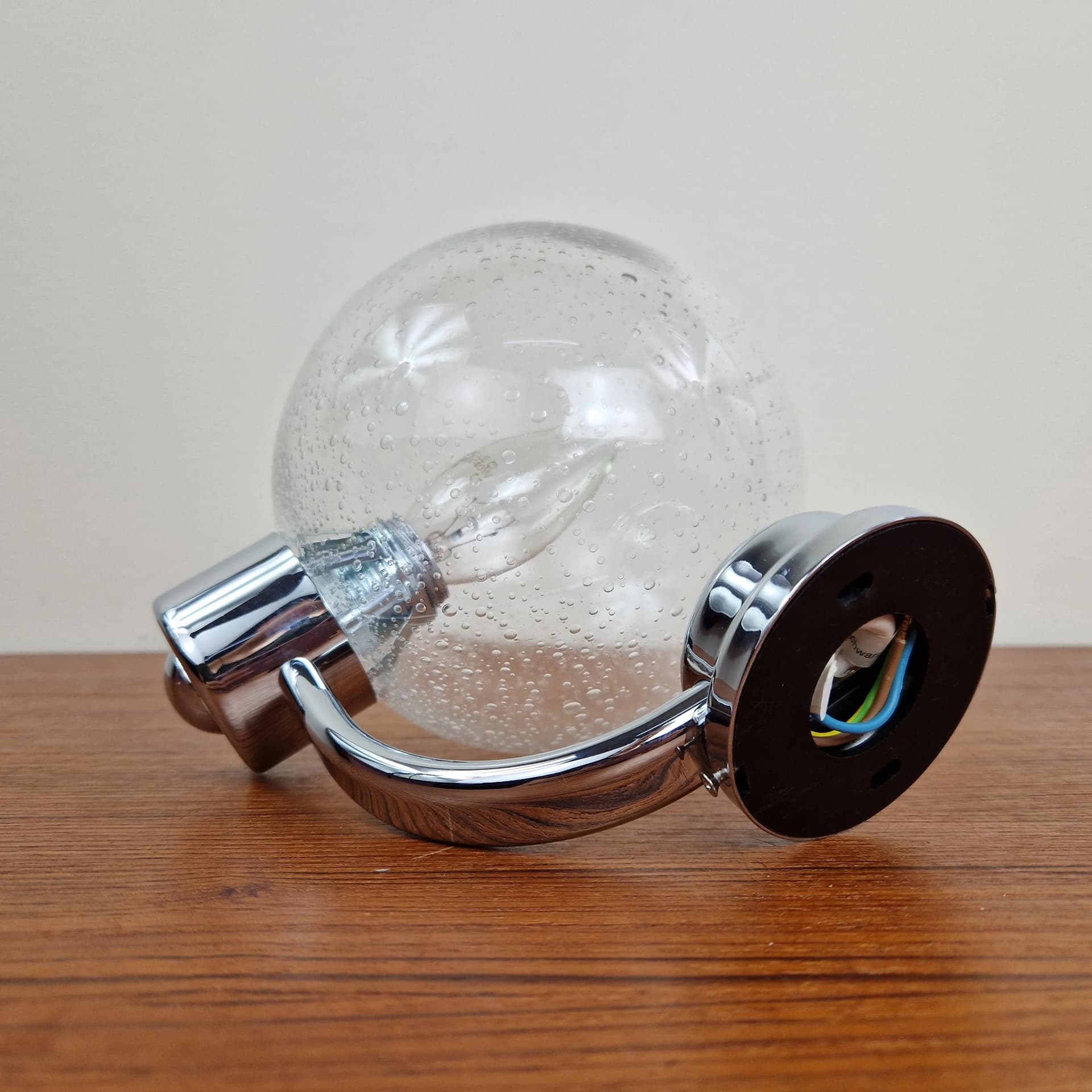 Kinkiet, szkło transparentne, chrom, Lenz, Niemcy, lata 80. - 75524