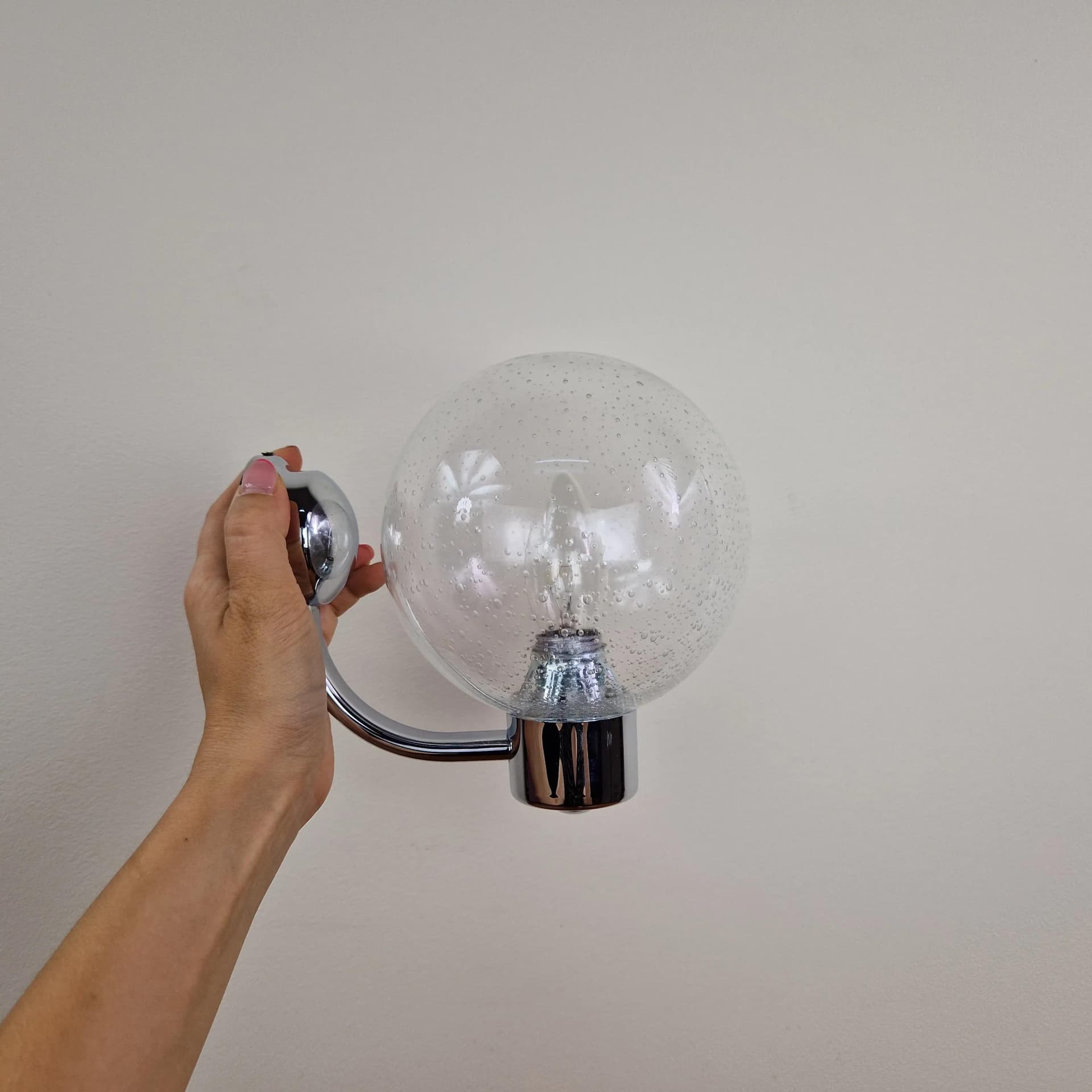 Kinkiet, szkło transparentne, chrom, Lenz, Niemcy, lata 80. - 75522