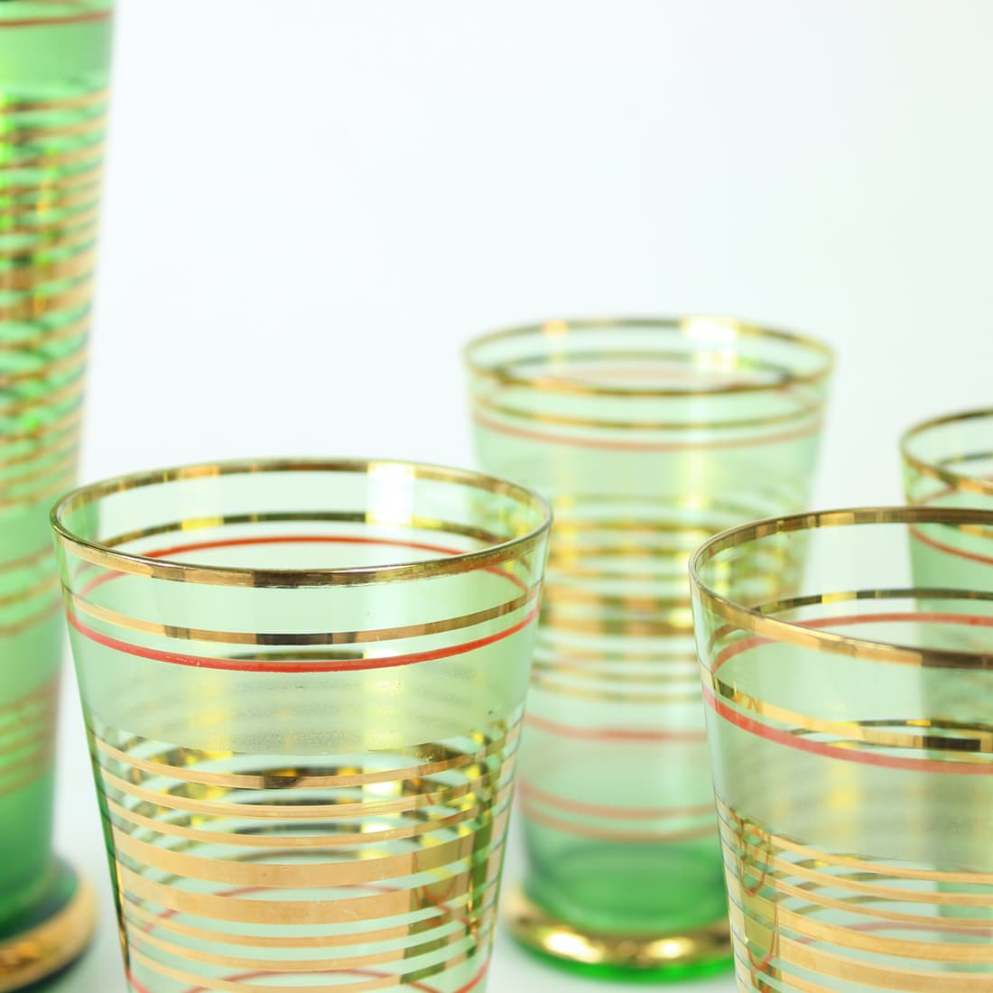 Modernist drinkware set, multicolor glass, Czechoslovakia, 1960s. - 75825