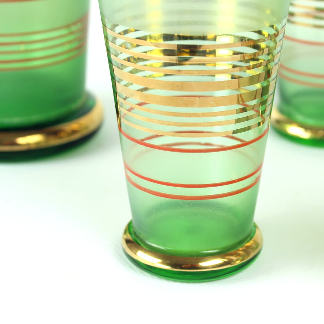 Modernist drinkware set, multicolor glass, Czechoslovakia, 1960s. - 91478