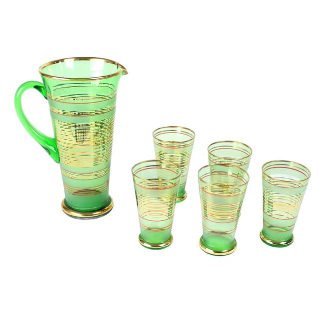 Modernist drinkware set, multicolor glass, Czechoslovakia, 1960s. - DIMENSION